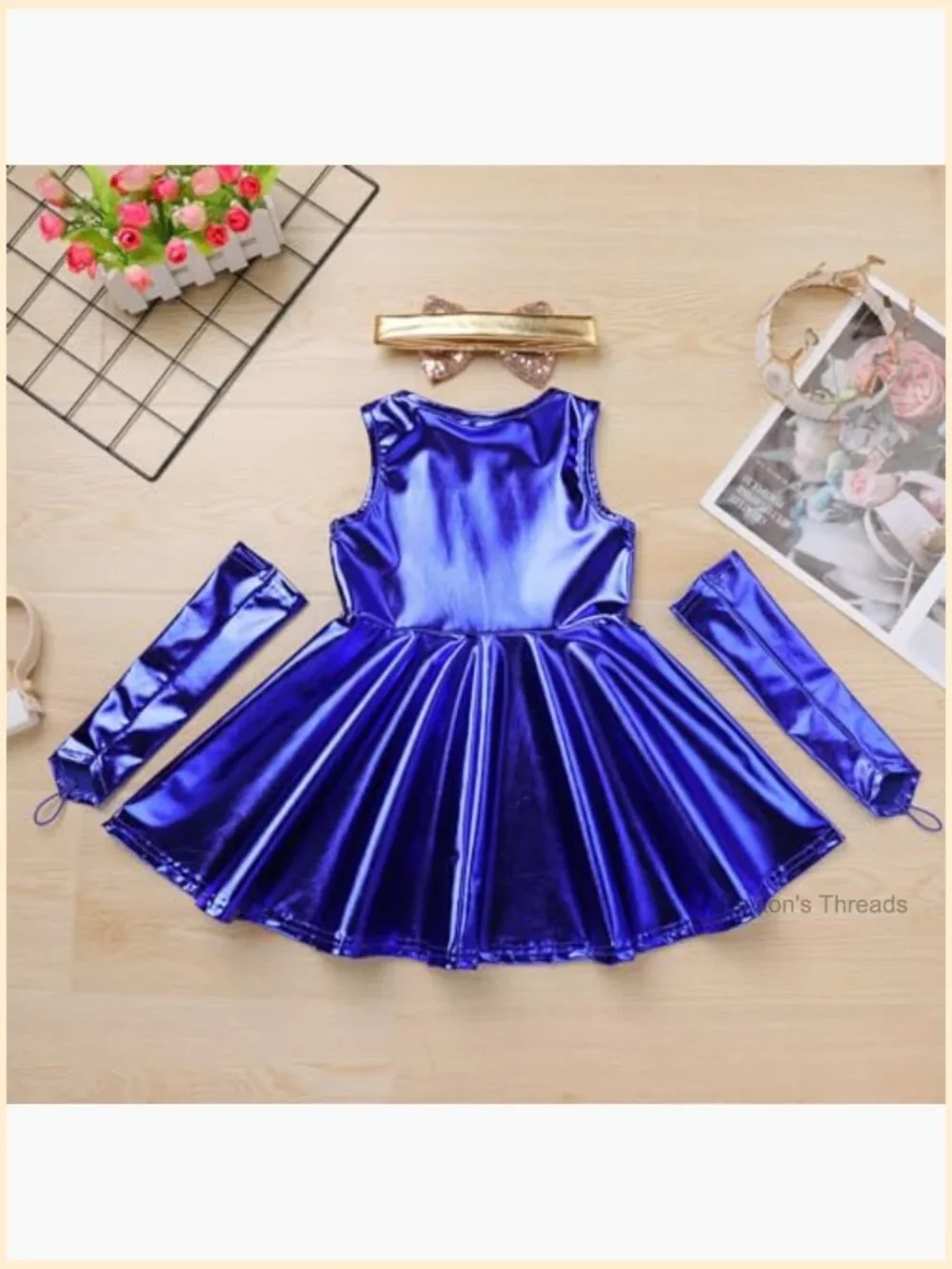 Toddler Metallic Pleated Dance Dress with Arm Sleeves